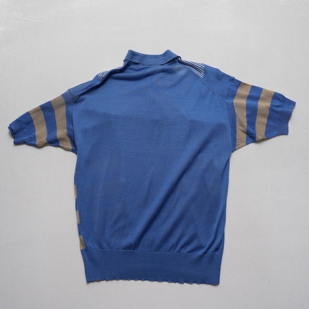 Vintage Modigliani Knit Polo Shirt Mens 48 Blue Striped Made in Italy 90s Retro - Picture 9 of 16